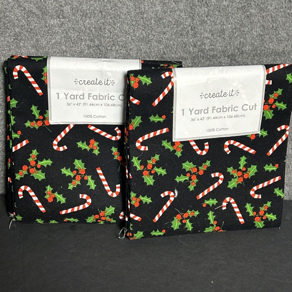 Holiday "1 Yard Fabric Cut" by Create It Candy Cotton New Christmas Lot Of 2